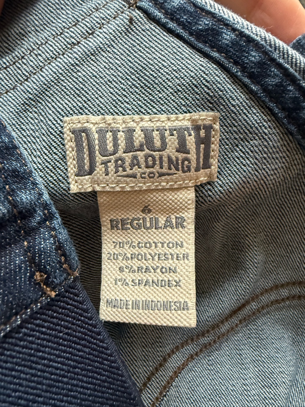 Duluth Trading Company Women's Double Flex Dark Wash Denim Bib Overalls NWOT - Picture 8 of 9